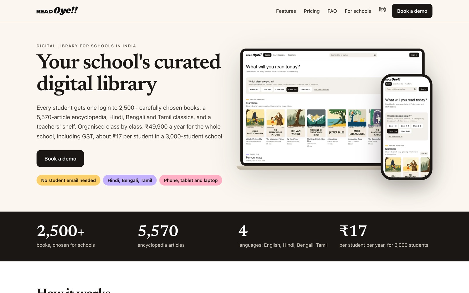 Readoye landing page